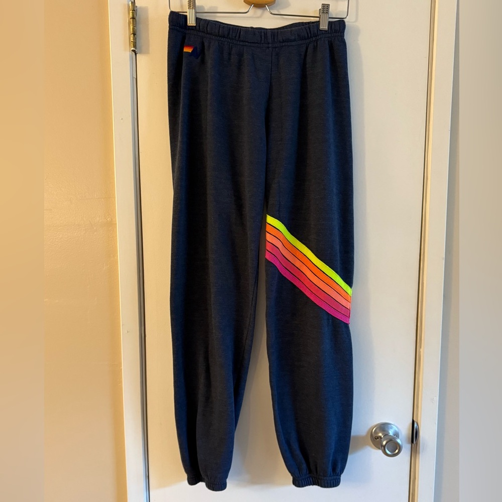 Aviator Nation 5 Stripe Neon Bolt Cropped Sweatshirt and Sweatpants - Picture 3 of 6